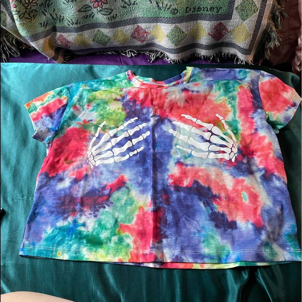 Never worn Tie-dye skeleton hand crop top